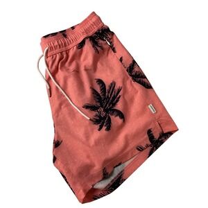 Maamgic Mens Swim Trunks Salmon Pink Palm Tree Print Board Shorts Size L